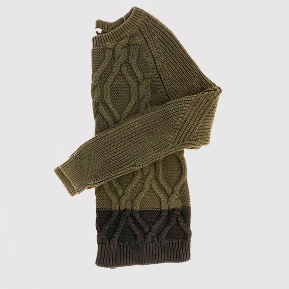 GAP Sweaters - Olive and Black Color-blocked Cable-Knit Sweater